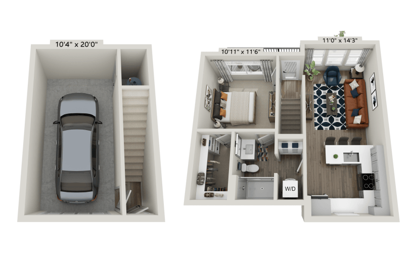CEDAR - 1 bedroom floor plan layout with 1 bathroom and 644 square feet